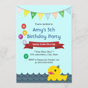 Cute Rubber Duck Baby Blue Birthday Invitations Kaart