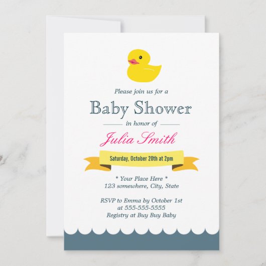 Cute Rubber Duck Baby Shower Invitations Kaart (Voorkant)