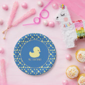 Cute Rubber Duck Modern Blue Baby Shower Papieren Bordje (Feest)