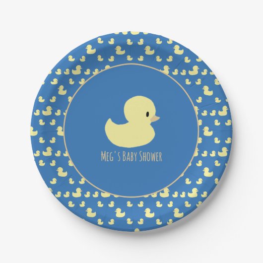 Cute Rubber Duck Modern Blue Baby Shower Papieren Bordje (Voorkant)