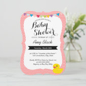 Cute Rubber Duck Polka Dots Baby shower Invitation Kaart (Staand voorkant)