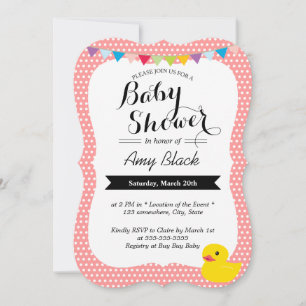 Cute Rubber Duck Polka Dots Baby shower Invitation Kaart