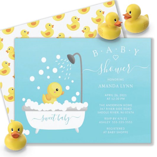 Cute Rubber Duck Shower Baby Uitnodiging