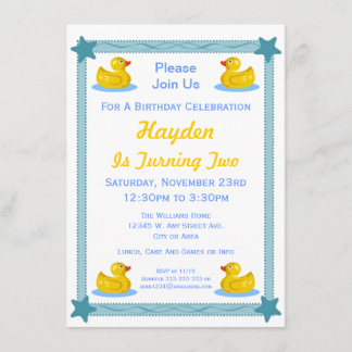 Cute Rubber Duck Stars Kids Birthday Party Kaart