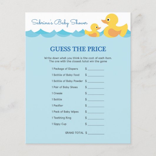 Cute Rubber Duck Theme Baby shower Game (Voorkant)