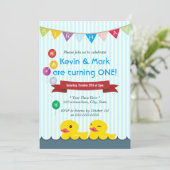 Cute Rubber Duck Twins Birthday Invitations Kaart (Staand voorkant)