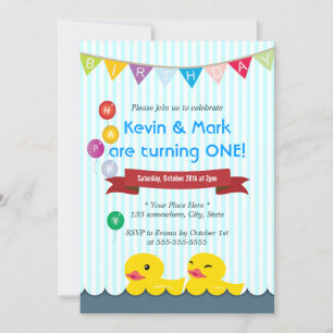 Cute Rubber Duck Twins Birthday Invitations Kaart
