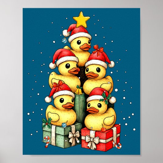 Cute Rubber Ducks Le Duckie Christmas Tree Xmas Ha Poster (Voorkant)