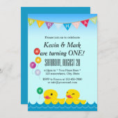 Cute Rubber Ducks Twins Birthday Party Kaart (Voorkant / Achterkant)