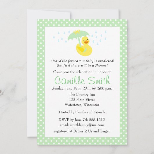 Cute Rubber Ducky Baby shower Invitation Kaart (Voorkant)
