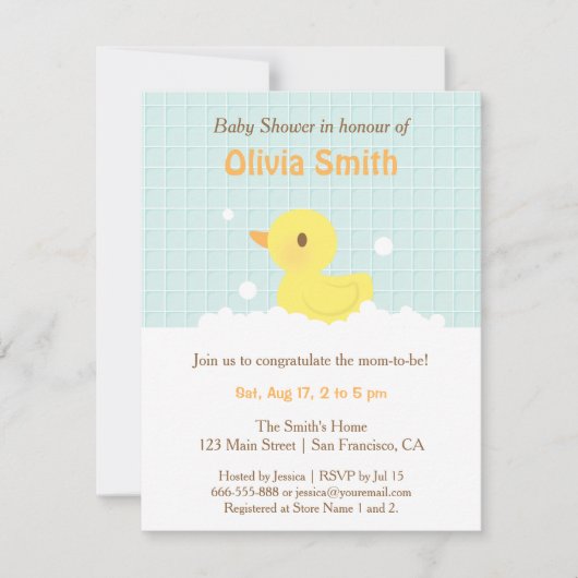 Cute Rubber Ducky Baby Shower Invitations Kaart (Voorkant)