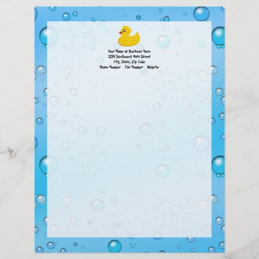 Cute Rubber Ducky/Blue Bubbles Briefhoofd Sjabloon (Voorkant)