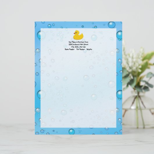 Cute Rubber Ducky/Blue Bubbles Briefhoofd Sjabloon (Staand voorkant)