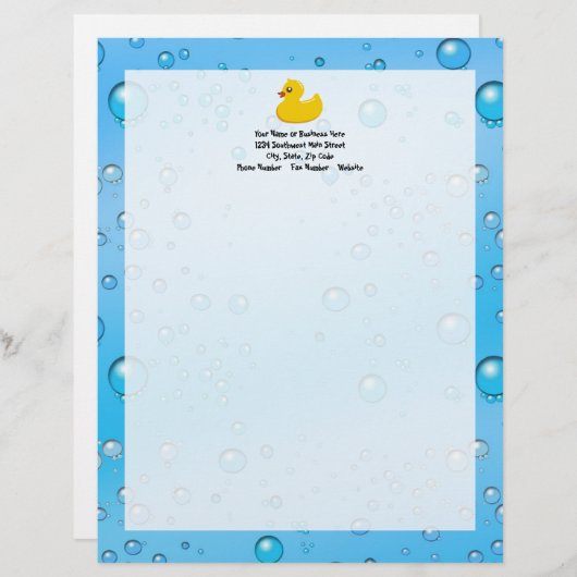 Cute Rubber Ducky/Blue Bubbles Briefhoofd Sjabloon (Voorkant / Achterkant)