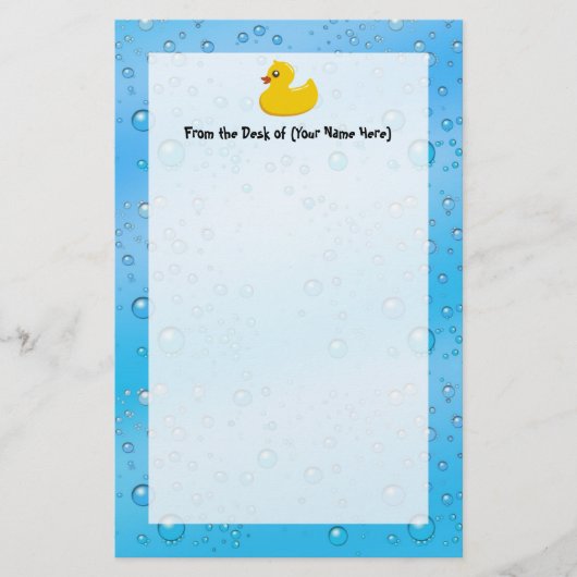 Cute Rubber Ducky/Blue Bubbles Briefpapier (Voorkant)