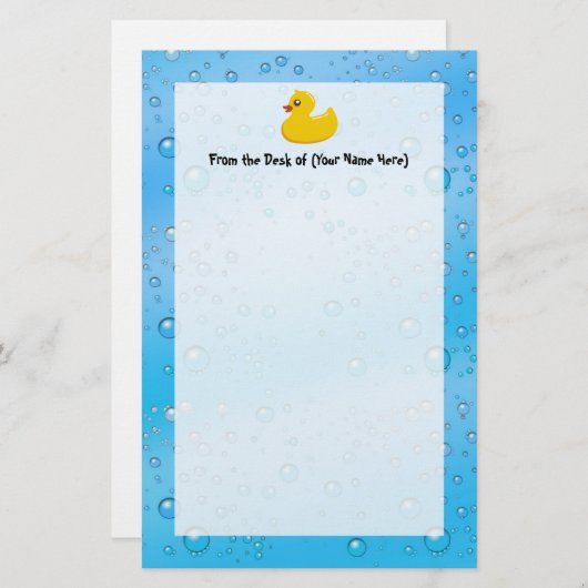 Cute Rubber Ducky/Blue Bubbles Briefpapier (Voorkant / Achterkant)