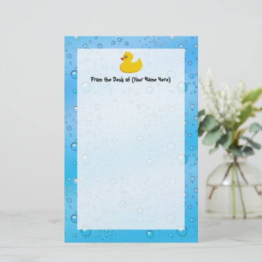 Cute Rubber Ducky/Blue Bubbles Briefpapier (Staand voorkant)