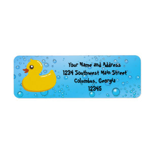 Cute Rubber Ducky/Blue Bubbles Etiket