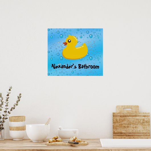 Cute Rubber Ducky/Blue Bubbles Poster (Keuken)