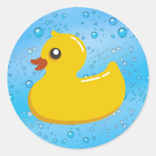 Cute Rubber Ducky/Blue Bubbles Ronde Sticker