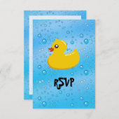 Cute Rubber Ducky/Blue Bubbles RSVP Kaartje (Voorkant / Achterkant)