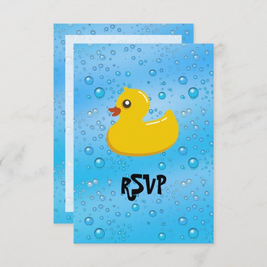 Cute Rubber Ducky/Blue Bubbles RSVP Kaartje (Voorkant / Achterkant)