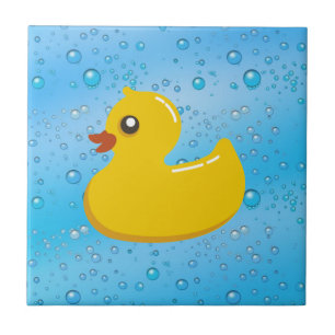 Cute Rubber Ducky/Blue Bubbles Tegeltje