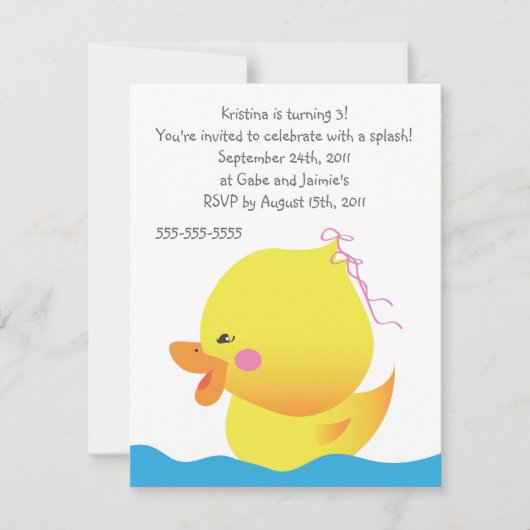 Cute Rubber Ducky Girl Birthday Uitnodiging (Voorkant)