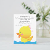 Cute Rubber Ducky Girl Birthday Uitnodiging (Staand voorkant)