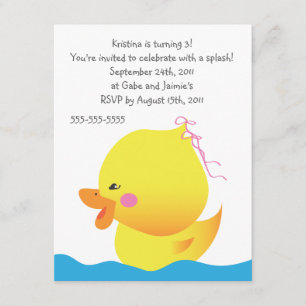Cute Rubber Ducky Girl Birthday Uitnodiging