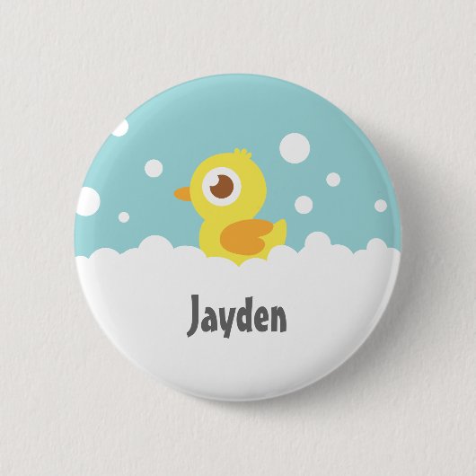Cute Rubber Ducky in Bubble Bath Kinder Name Butto Ronde Button 5,7 Cm (Voorkant)