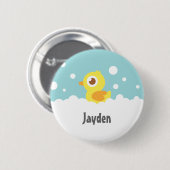 Cute Rubber Ducky in Bubble Bath Kinder Name Butto Ronde Button 5,7 Cm (Voorkant /achterkant)