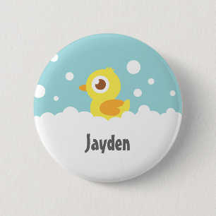 Cute Rubber Ducky in Bubble Bath Kinder Name Butto Ronde Button 5,7 Cm
