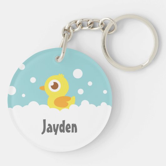 Cute Rubber Ducky in Bubble Bath Sleutelhanger (Achterkant)