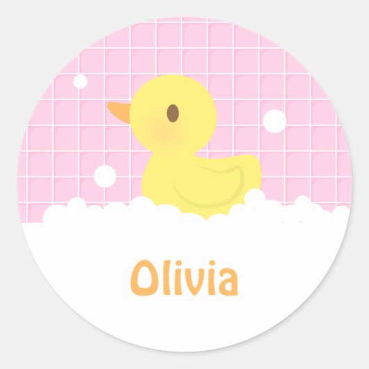 Cute Rubber Ducky in douche voor meisjes Ronde Sticker (Voorkant)