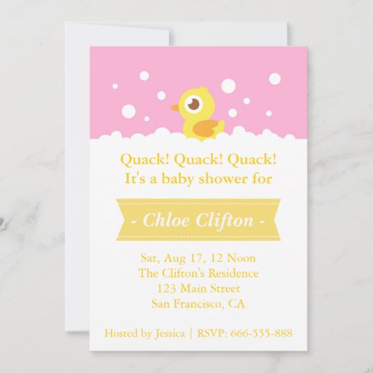 Cute Rubber Ducky met Bubbles Baby shower Party Kaart (Voorkant)