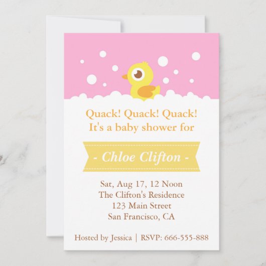 Cute Rubber Ducky met Bubbles Baby shower Party Kaart (Voorkant)