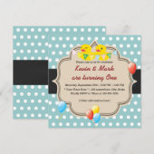 Cute Rubber Ducky Twins Polka Dots Birthday Kaart (Voorkant / Achterkant)