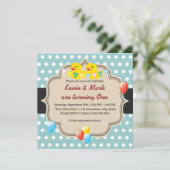 Cute Rubber Ducky Twins Polka Dots Birthday Kaart (Staand voorkant)