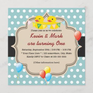 Cute Rubber Ducky Twins Polka Dots Birthday Kaart