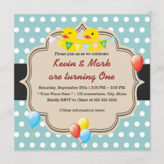 Cute Rubber Ducky Twins Polka Dots Birthday Kaart