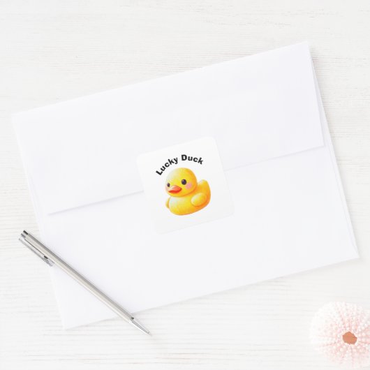 Cute Rubber Ducky with Customizable Text Vierkante Sticker (Envelop)