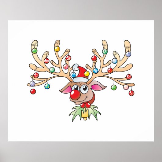 Cute Rudolf Reindeer met kerstlampjes Kaarten Poster (Voorkant)