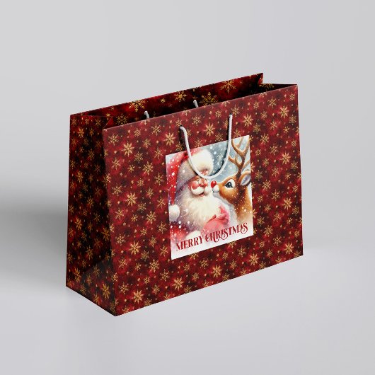 Cute Rudolph and Santa Kids Christmas Gift Bag Fun Groot Cadeauzakje