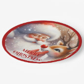 Cute Rudolph and Santa Kids Holiday Paper Plates Papieren Bordje (Gekanteld)