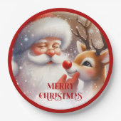Cute Rudolph and Santa Kids Holiday Paper Plates Papieren Bordje (Voorkant)