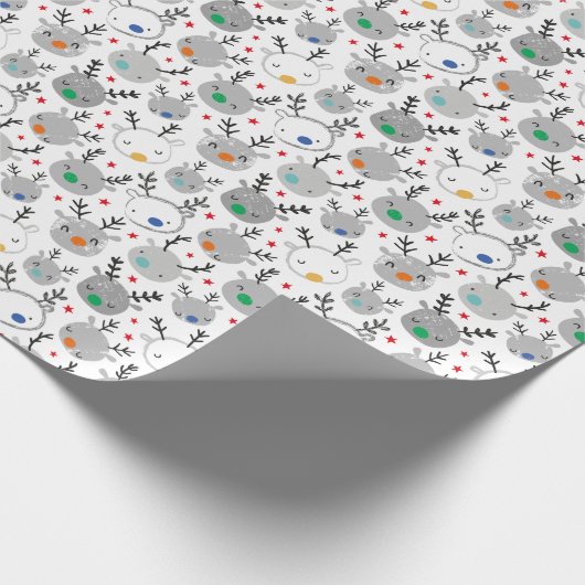 Cute Rudolph head met kleine sterren Cadeaupapier (Hoek)