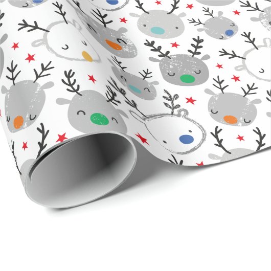 Cute Rudolph head met kleine sterren Cadeaupapier (Rol Hoek)