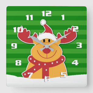 Cute Rudolph in The Snow Fun Kerstmis Vierkante Klok