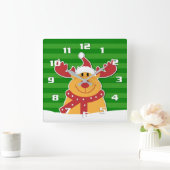 Cute Rudolph in The Snow Fun Kerstmis Vierkante Klok (Huis)